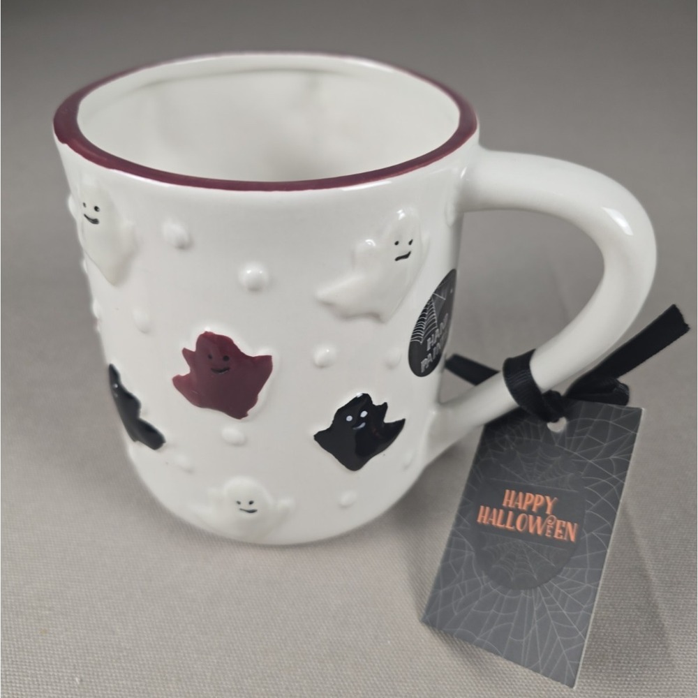 NWT Cobwebs & Cauldrons Halloween Ghost Ceramic Coffee Mug 22 oz White